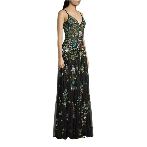 Mac Duggal Sequin Beaded Floral Black Multicolor Formal Maxi Dress Sz 4 NWT - Picture 4 of 9
